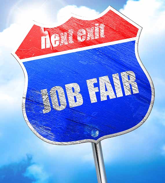 job fair, 3D rendering, blue street sign Tapestry Solutions