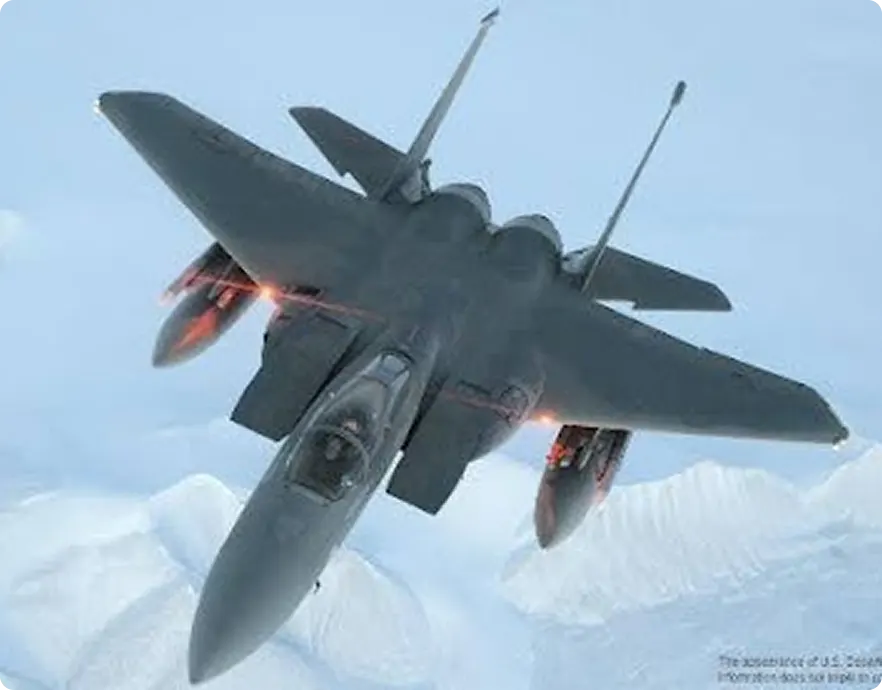 fighter jet with snow covered mountains in the background