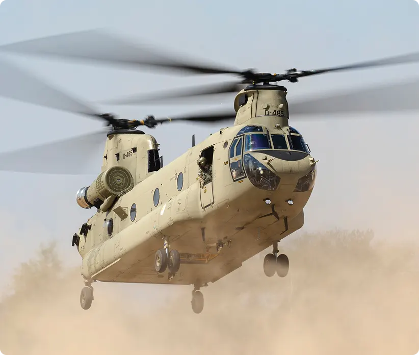 Larger helicopter ascending from ground